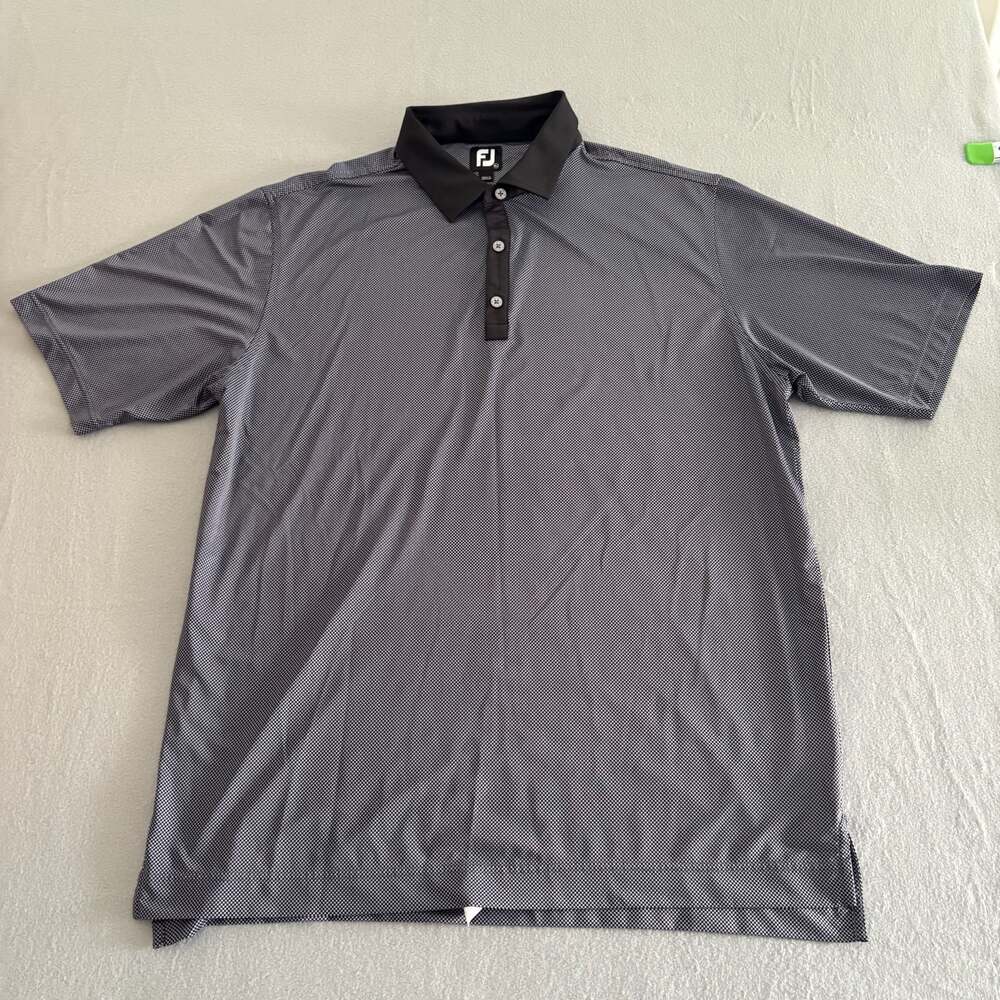 FootJoy Stretch Lisle Mini Check Print Golf Polo Shirt Black/White